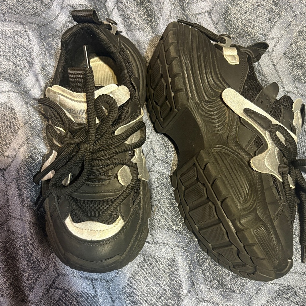 Black and Cream Platform Sneakers